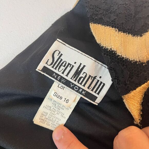 Vintage Sheri Martin Jumpsuit 16 Black Gold Classy Chevron‎ Formal Event - Picture 6 of 16